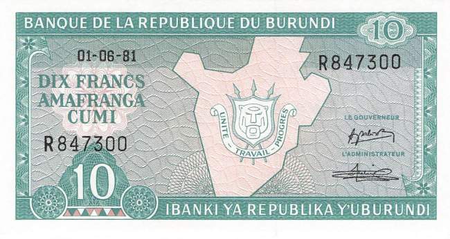 Burundi p33a 10 Francs 1981